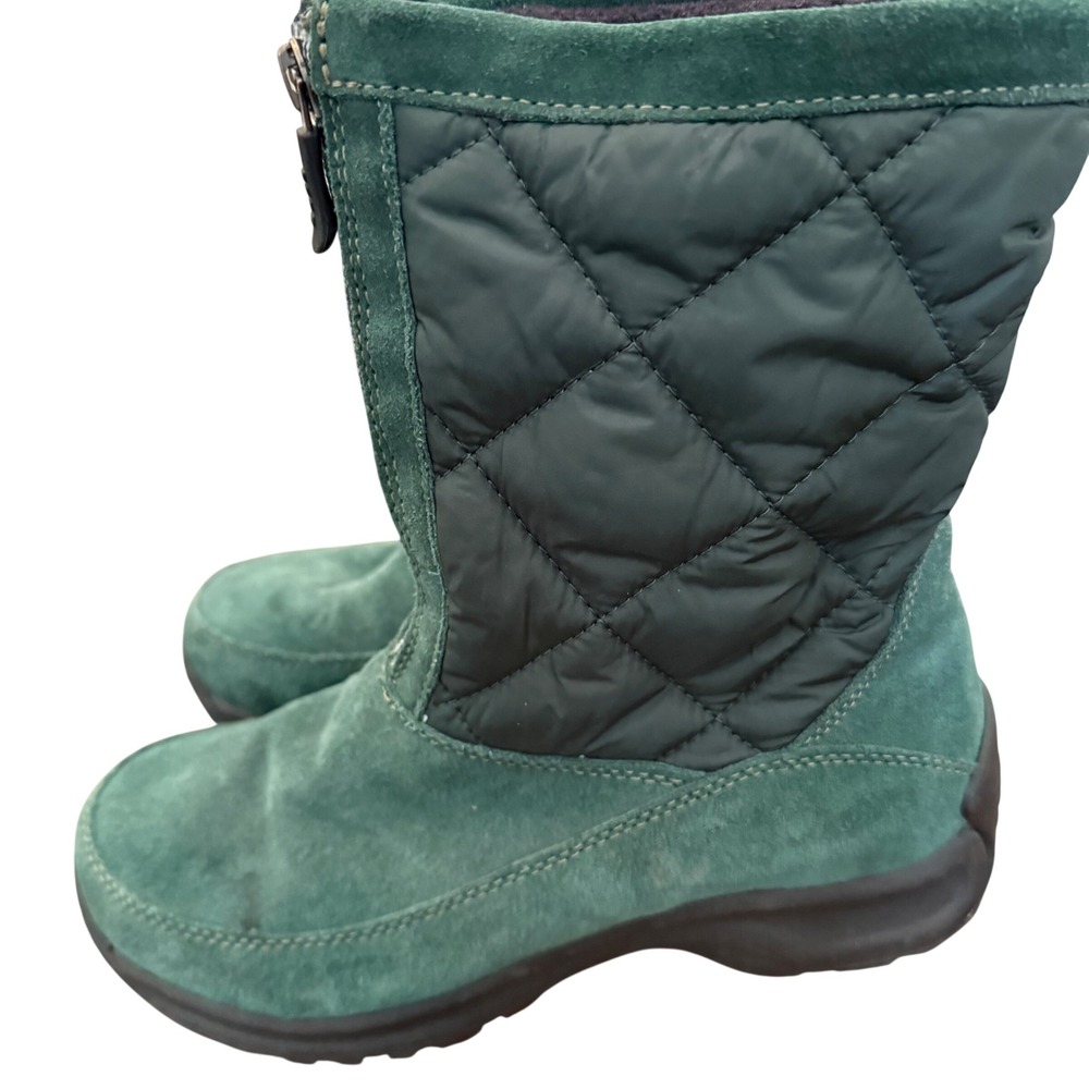 Lands End Green Quilted Suede Winter Snow Boots Womens 6.5B Style 176848